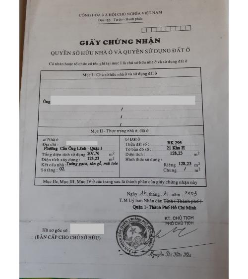 NHÀ CẦN BÁN QUẬN 1
