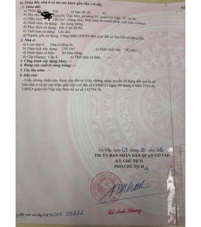 NHÀ CẦN BÁN - Q. GÓ VẤP