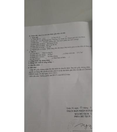 NHÀ CẦN BÁN - QUẬN 10