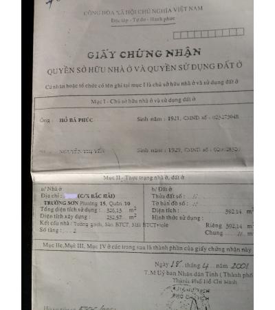 NHÀ CẦN BÁN - QUẬN 10