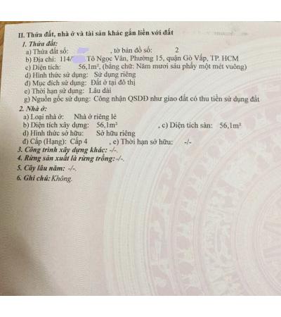 NHÀ CẦN BÁN - Q. GÓ VẤP