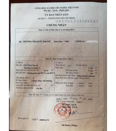 NHÀ CẦN BÁN - QUẬN 3