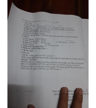 NHÀ CẦN BÁN - QUẬN 10