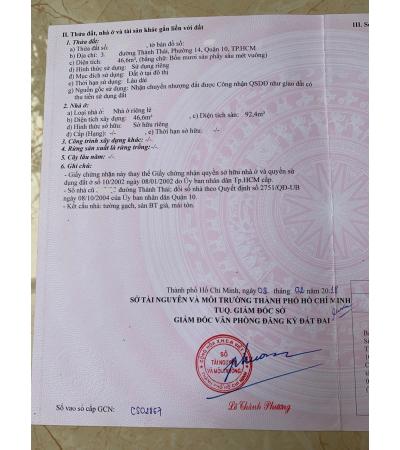 NHÀ CẦN BÁN - QUẬN 10