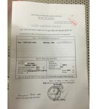 NHÀ CẦN BÁN - QUẬN 3