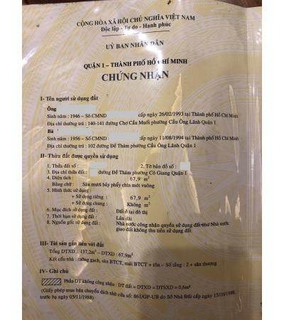 NHÀ CẦN BÁN - QUẬN 1