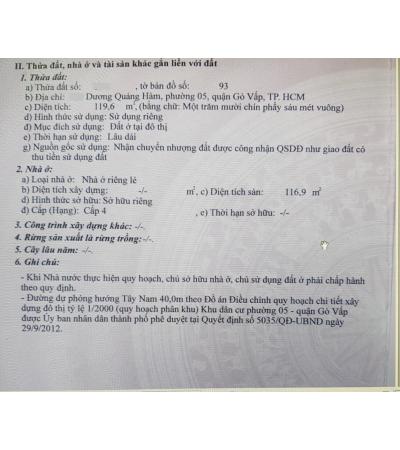 NHÀ CẦN BÁN - Q. GÒ VẤP